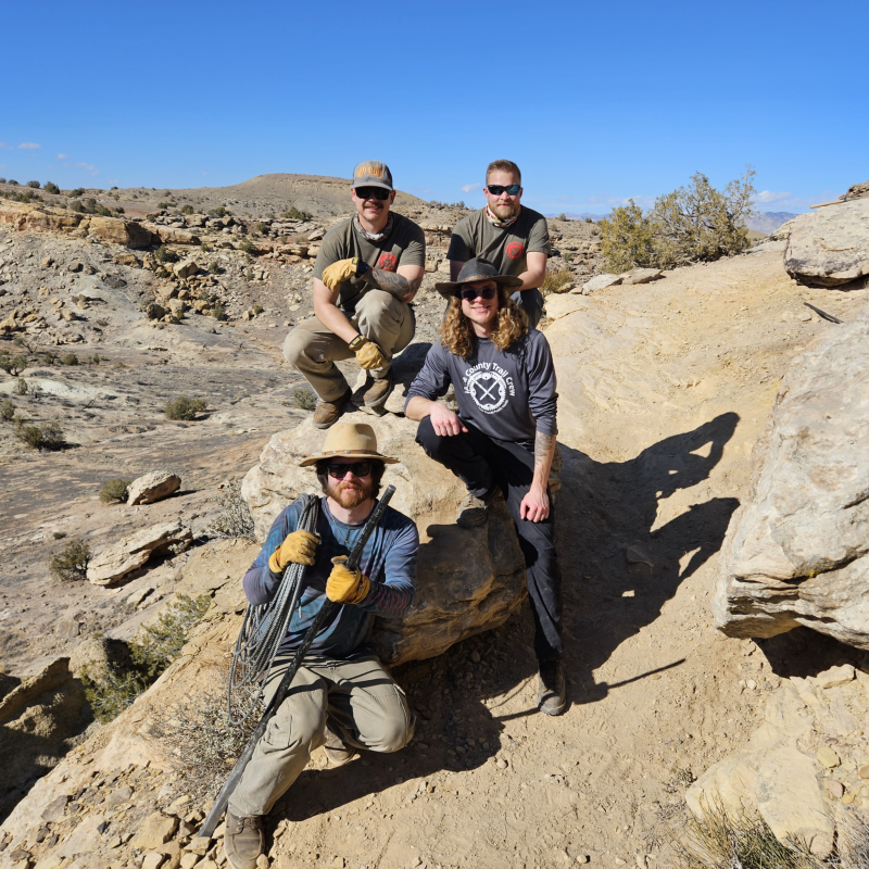 The trail crew comprised of 4 people moved a hazardous rock on the trail to avoid personal injury.