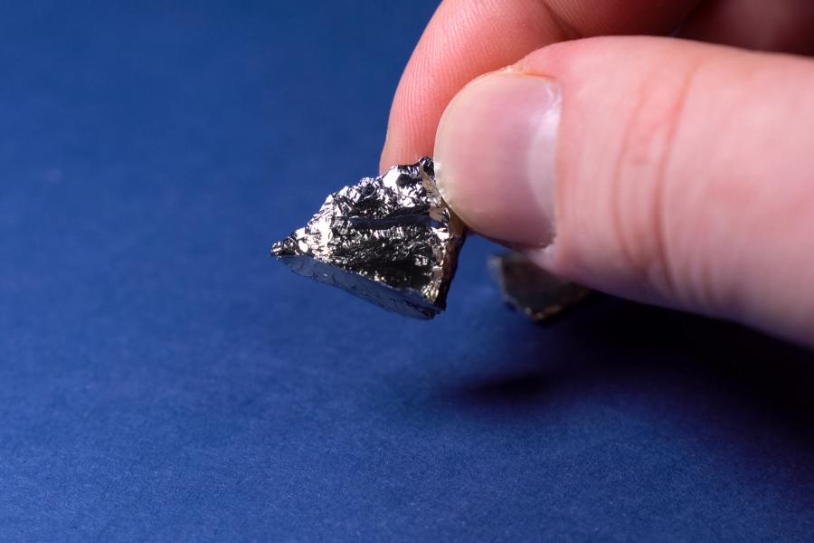 Small piece of germanium, a shiny semi-metal element. 