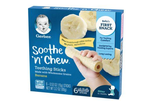 Box of Gerber sooth 'n chew banana teething sticks.