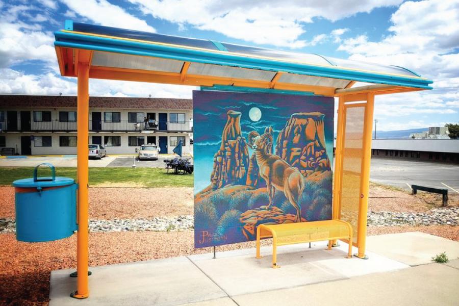 This mural, “Desert Ram at Dusk,” can be viewed at the Grand Valley Transit bus stop near the Motel 6 on Horizon Drive in Grand Junction.